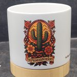 The Pioneer Nursery 4” Ceramic Planter Pot – “Ink & Needles” Cactus Design with Bamboo Base & Drainage Hole
