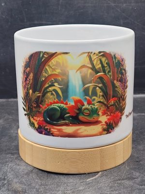 The Pioneer Nursery 4” Ceramic Planter Pot – “Forest Nap” Cactus Design with Bamboo Base & Drainage Hole