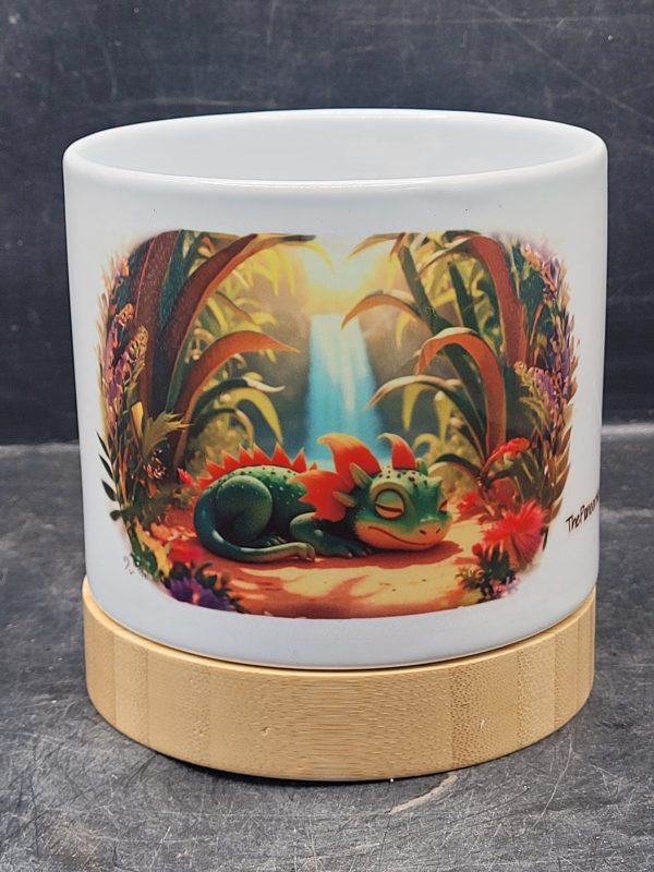 The Pioneer Nursery 4” Ceramic Planter Pot – “Forest Nap” Cactus Design with Bamboo Base & Drainage Hole