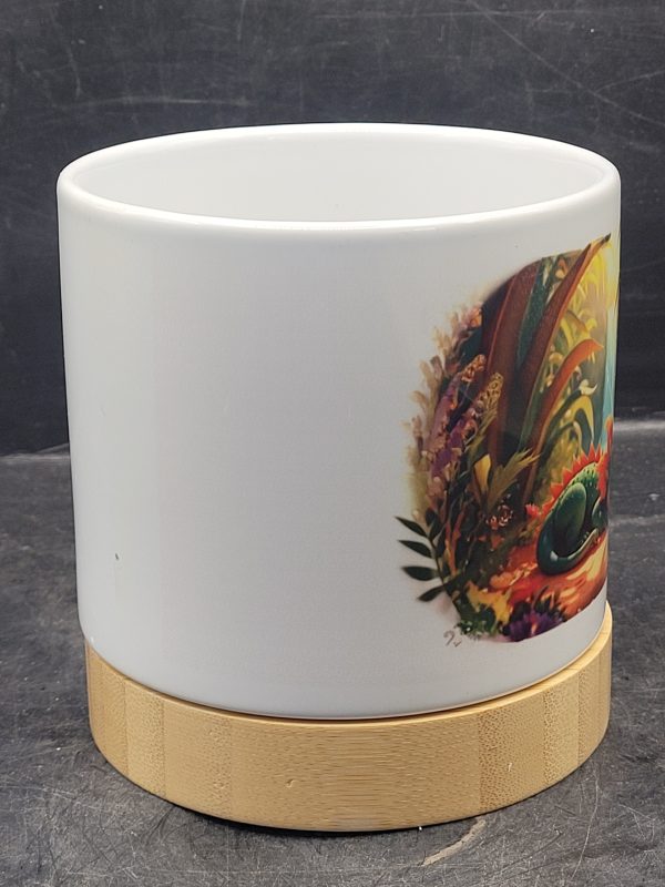 The Pioneer Nursery 4” Ceramic Planter Pot – “Forest Nap” Cactus Design with Bamboo Base & Drainage Hole - Image 3