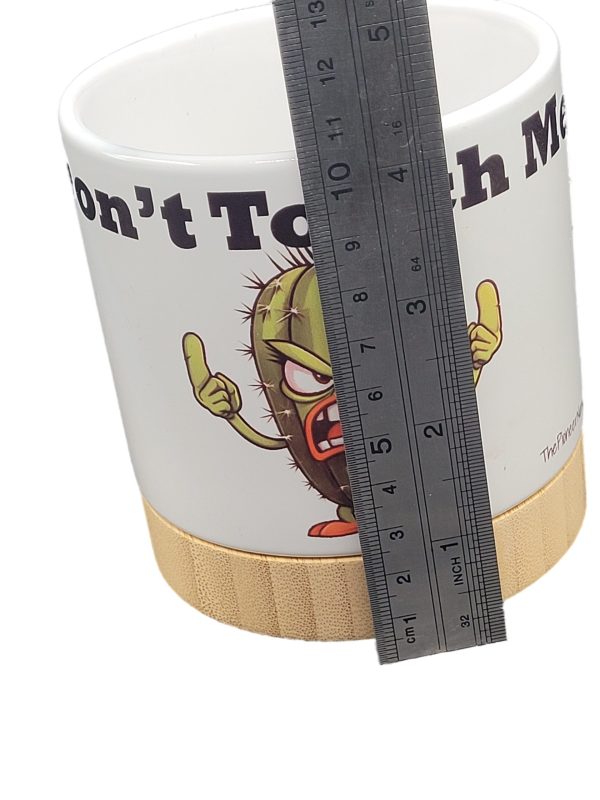 The Pioneer Nursery 4” Ceramic Planter Pot – “Take Me To Your Fireworks” Cactus Design with Bamboo Base & Drainage Hole - Image 3