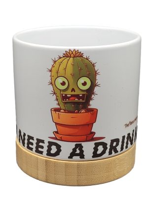 Ceramic Pot White with Bamboo Base Hilarious Cactus Images and Sayings, 4 Inch