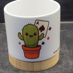 Ceramic Pot White with Bamboo Base with Funny Poker Card Images, 4 Inch