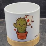 Ceramic Pot White with Bamboo Base with Funny Poker Card Images, 4 Inch - Ace Of Diamonds
