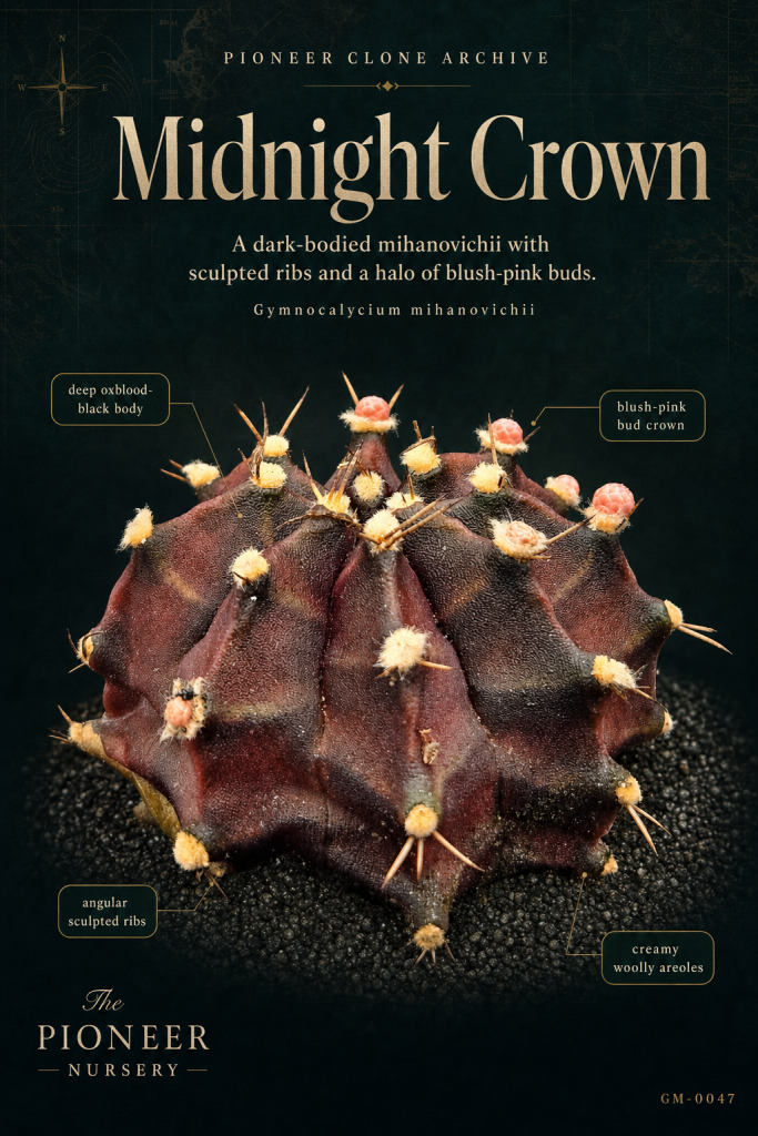Midnight Crown Gymnocalycium mihanovichii clone profile