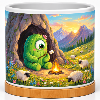 Cactus Campfire In Alpine Meadow 4-Inch Ceramic Cactus Pot