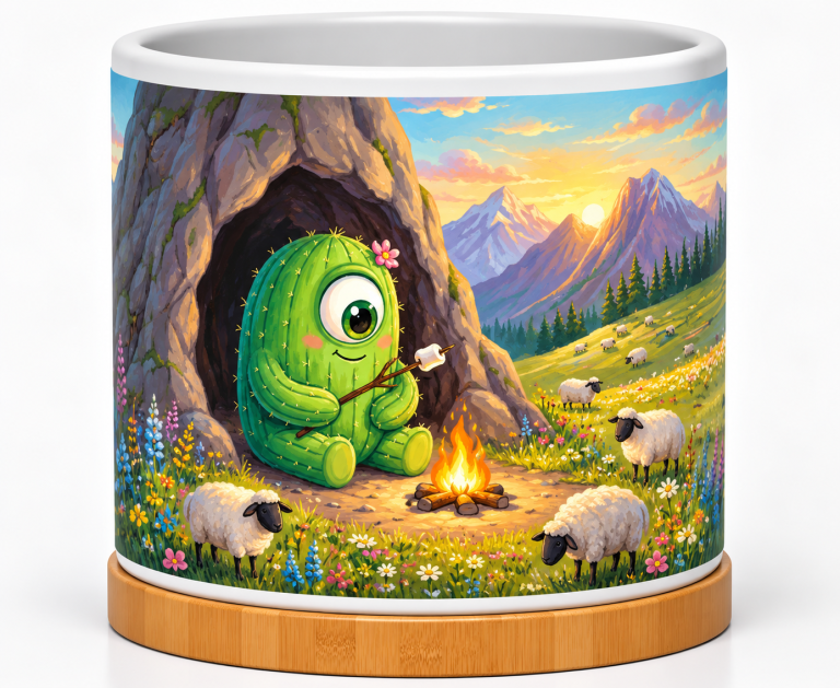 Cactus Campfire In Alpine Meadow 4-Inch Ceramic Cactus Pot