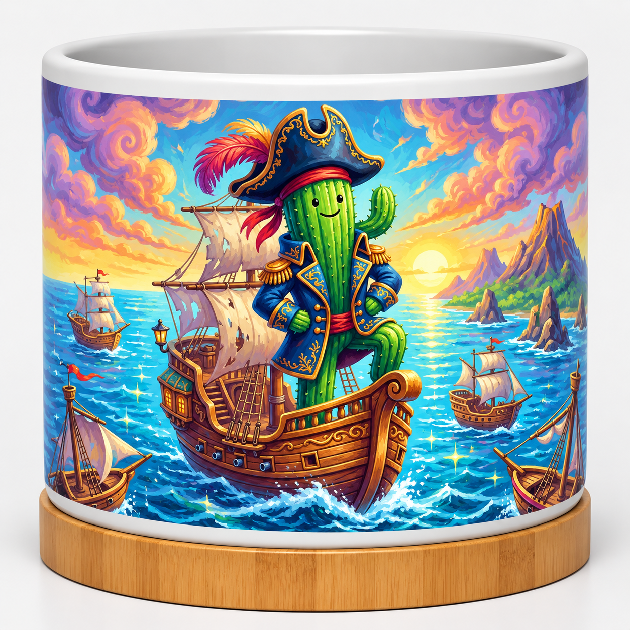 Cactus Pirate Captain At Sunset 4-Inch Ceramic Cactus Pot