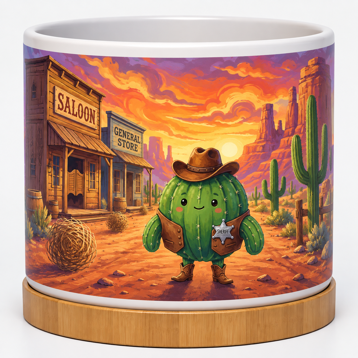 Cactus Sheriff 4" Ceramic Pot 4-Inch Ceramic Cactus Pot