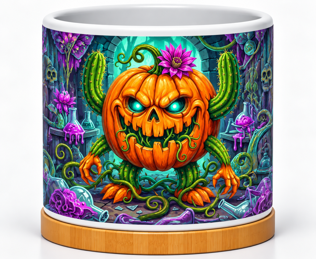 Enchanted Pumpkin Cactus 4-Inch Ceramic Cactus Pot