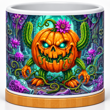 Enchanted Pumpkin Cactus 4-Inch Ceramic Cactus Pot