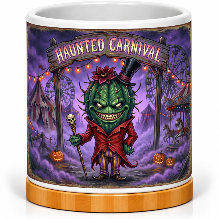 Haunted Carnival Cactus Ringmaster 4-Inch Ceramic Cactus Pot