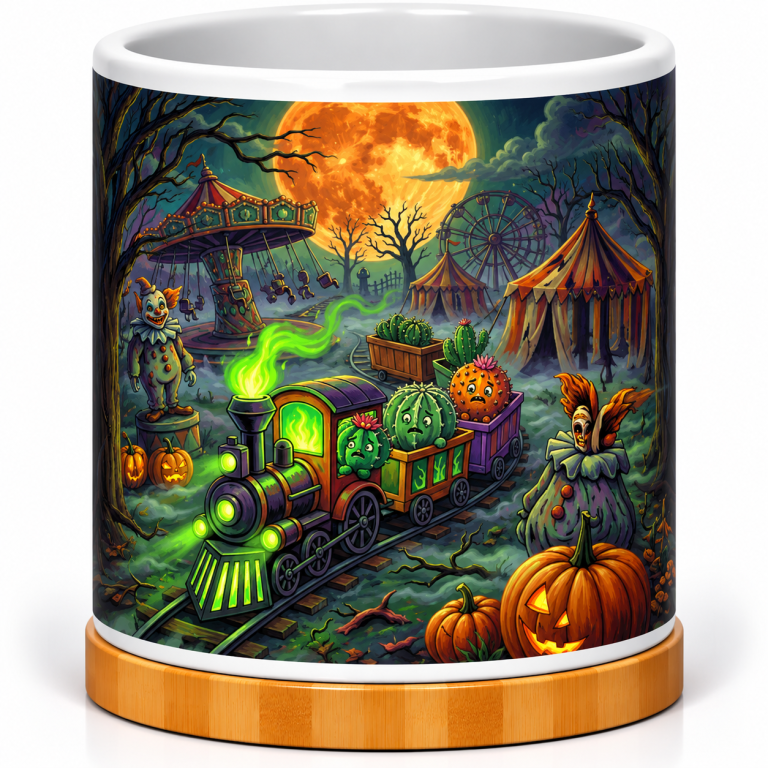 Haunted Carnival Cactus Train 4-Inch Ceramic Cactus Pot