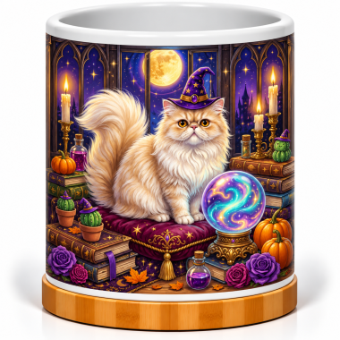 Moonlit Wizard Cat Study 4-Inch Ceramic Cactus Pot