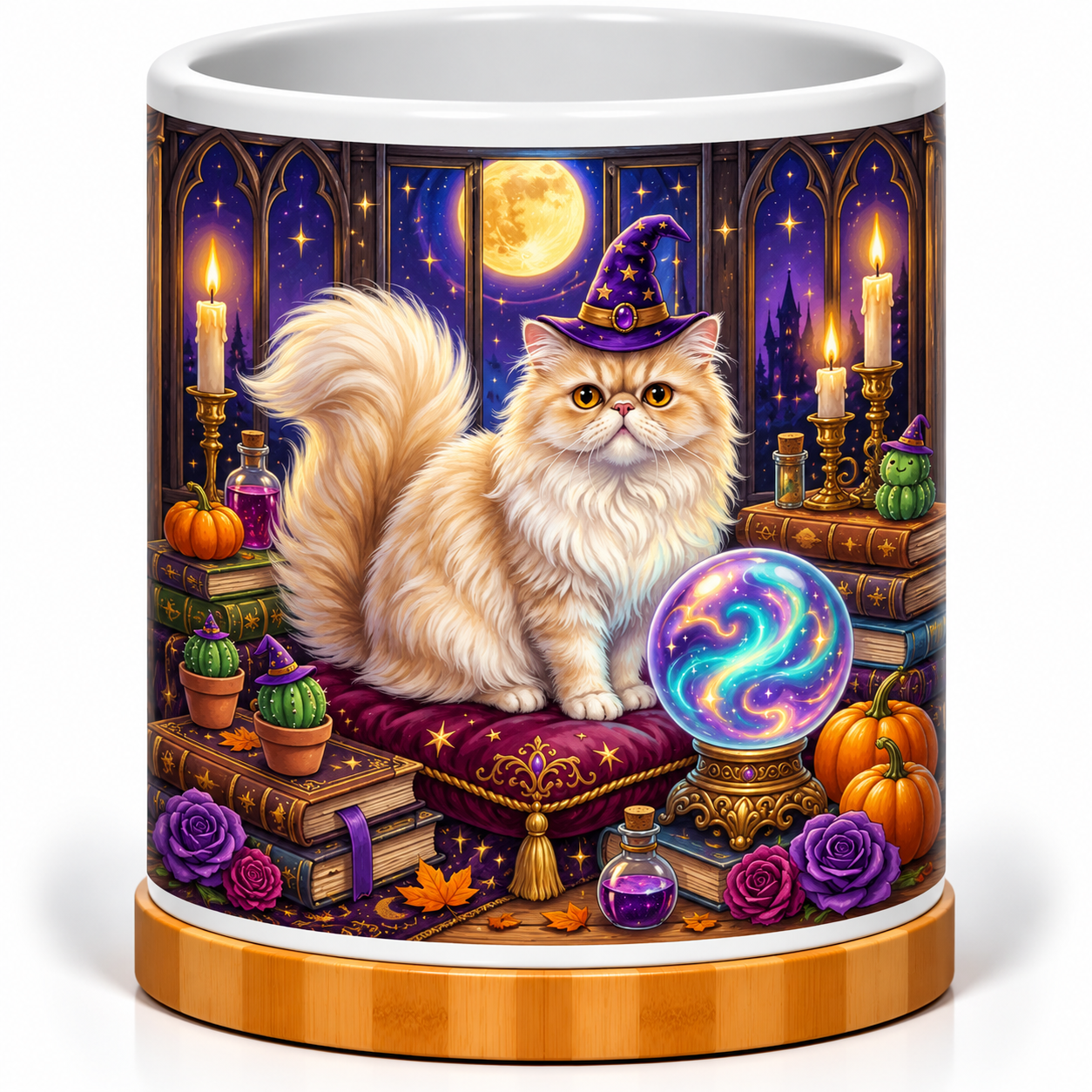 Moonlit Wizard Cat Study 4-Inch Ceramic Cactus Pot