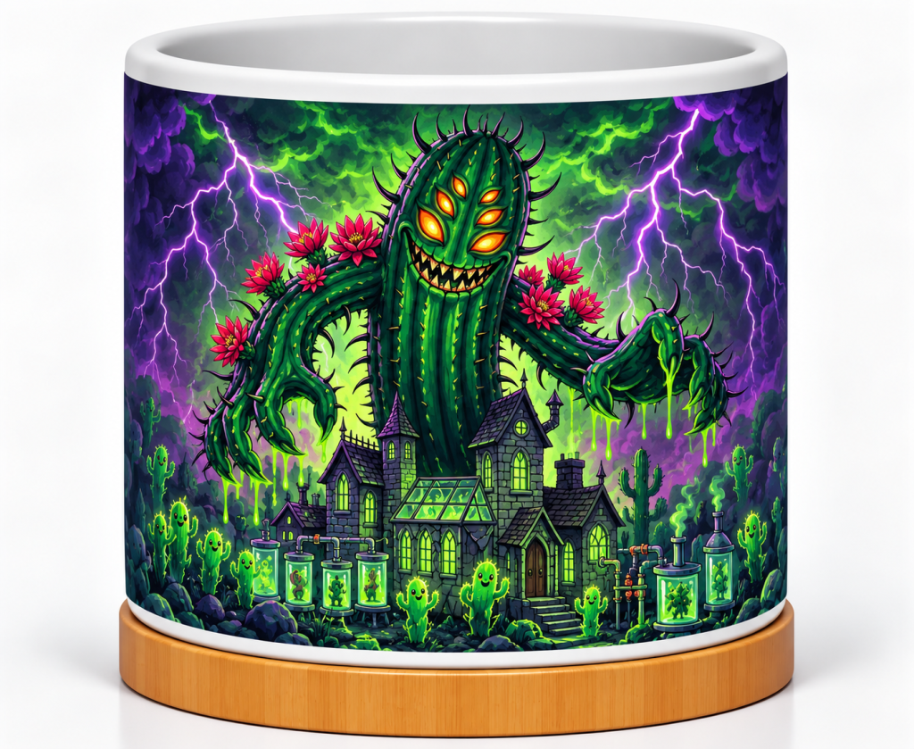 Neon Cactus Kaiju Greenhouse 4-Inch Ceramic Cactus Pot