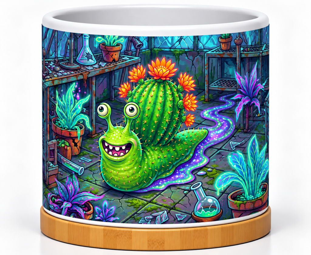 Neon Cactus Snail Greenhouse 4-Inch Ceramic Cactus Pot
