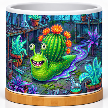 Neon Cactus Snail Greenhouse 4-Inch Ceramic Cactus Pot