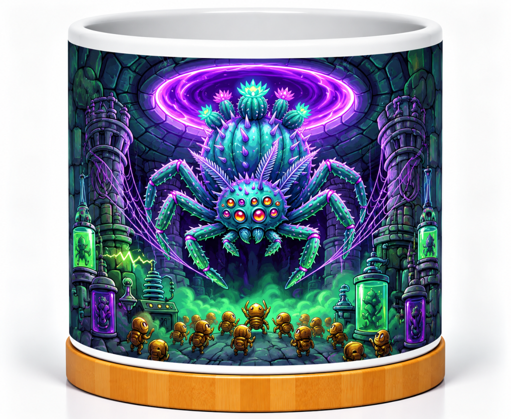 Neon Spider Boss 4-Inch Ceramic Cactus Pot