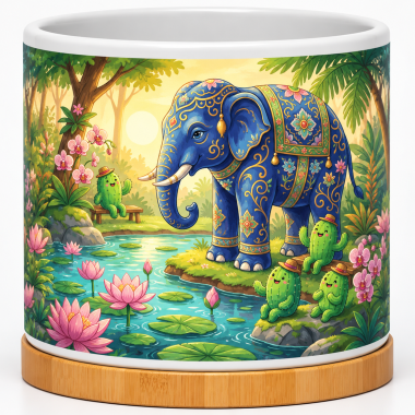 Ornate Elephant Lotus Garden 4-Inch Ceramic Cactus Pot