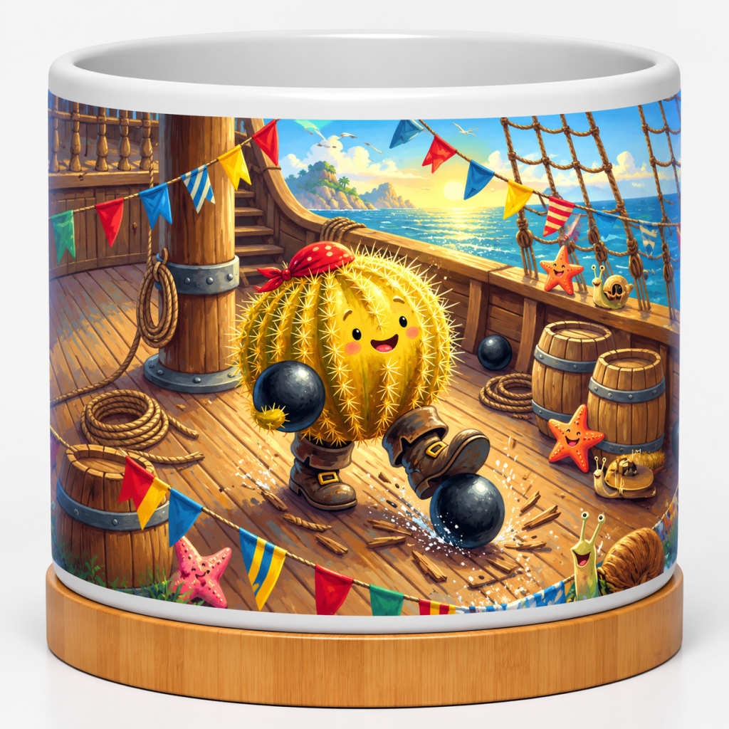 Whimsical Pirate Cactus 4-Inch Ceramic Cactus Pot